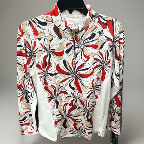 San Soleil Women's Small FLORAL Zip Cooling Vented Pullover Golf Shirt UPF 50 - Picture 1 of 7